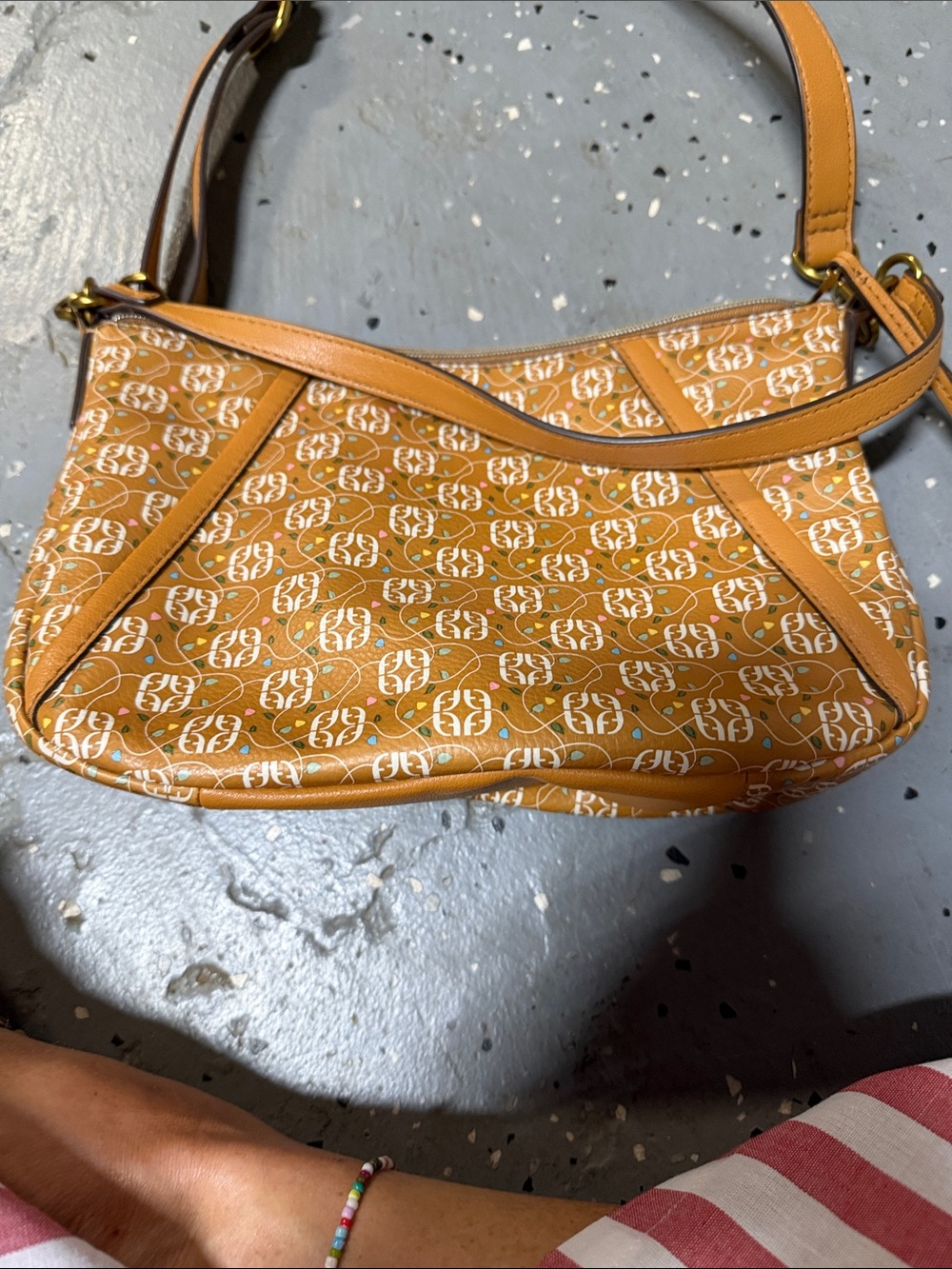 Designer-Style Tan Monogram Shoulder Bag